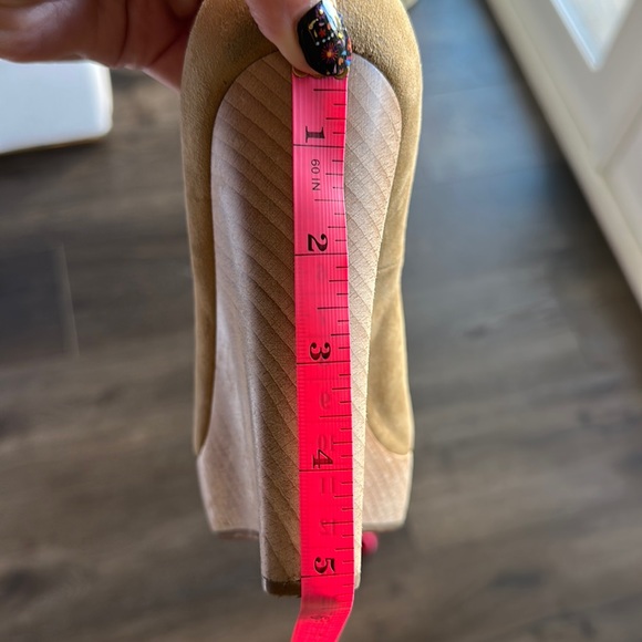 Saint Laurent Camel Suede “ Maryna Wedge” Size 37 fits like a 6.5 - Picture 11 of 16